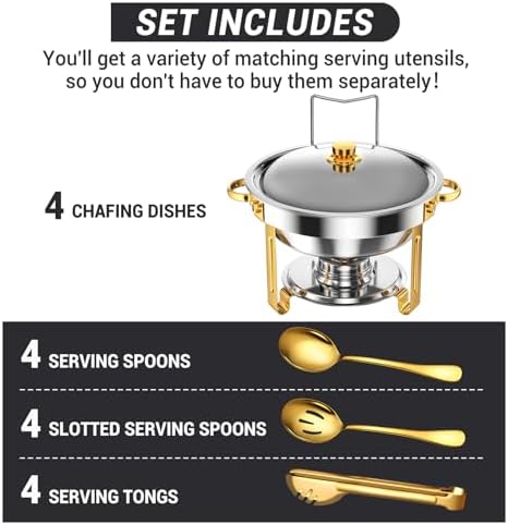 Chafing Dishes for Buffet 5 Qt Food Warmers 4 PACK (Half Gold), alternate view 4