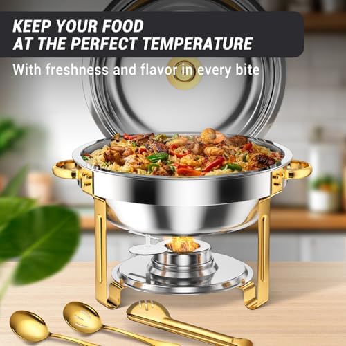 Chafing Dishes for Buffet 5 Qt Food Warmers 4 PACK (Half Gold), alternate view 6