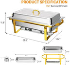 Chafing Dishes for Buffet 6 Pack, 9QT Chafing Dishes [Elegant Gold & Silver] with Rolled-Edge Design, Catering, alternate