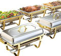 Chafing Dishes for Buffet, 6 Pack 9QT [Elegant Gold and Silver Colors] Stainless Steel Chafing Dish Buffet Set