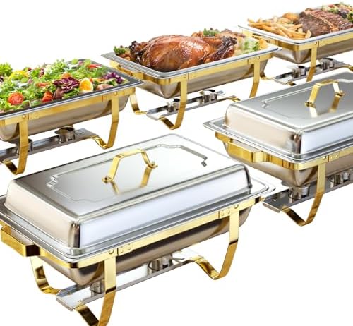 Chafing Dishes for Buffet, 6 Pack 9QT [Elegant Gold and Silver Colors] Stainless Steel Chafing Dish Buffet Set