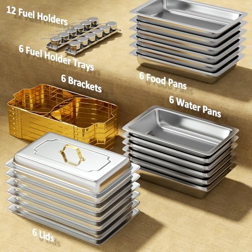 Chafing Dishes for Buffet, 6 Pack 9QT [Elegant Gold and Silver Colors] Stainless Steel Chafing Dish Buffet Set, alternate