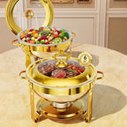 Chafing Dishes for Buffet 6QT, 2 Pack Round with Glass Lid in Gold