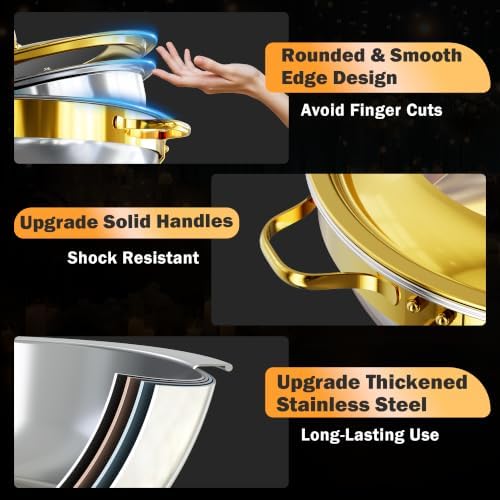 Chafing Dishes for Buffet 6QT, 2 Pack Round with Glass Lid in Gold, alternate view 6