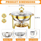 Chafing Dishes for Buffet, 6QT 2 Pack Round with Glass Lid, Gold in Gold, alternate view 2
