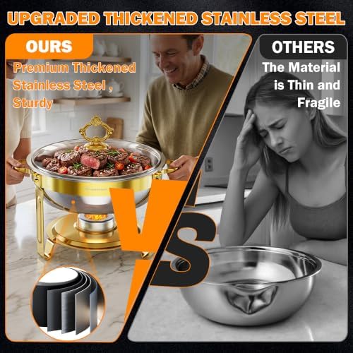 Chafing Dishes for Buffet, 6QT 2 Pack Round with Glass Lid, Gold in Gold, alternate view 5