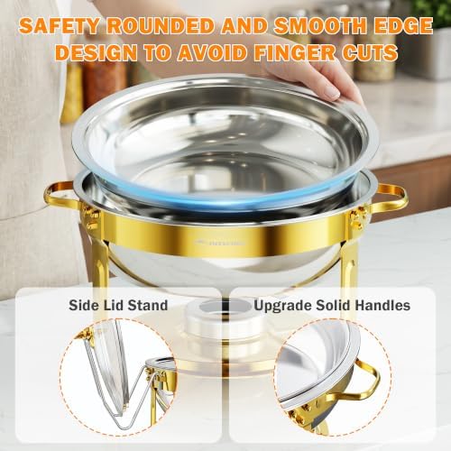 Chafing Dishes for Buffet, 6QT 2 Pack Round with Glass Lid, Gold in Gold, alternate view 6