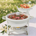 Chafing Dishes for Buffet,6QT 2 Pack, White Maifanite-Coated, Glass Lid, Round in White 6 Quarts 2 Pack