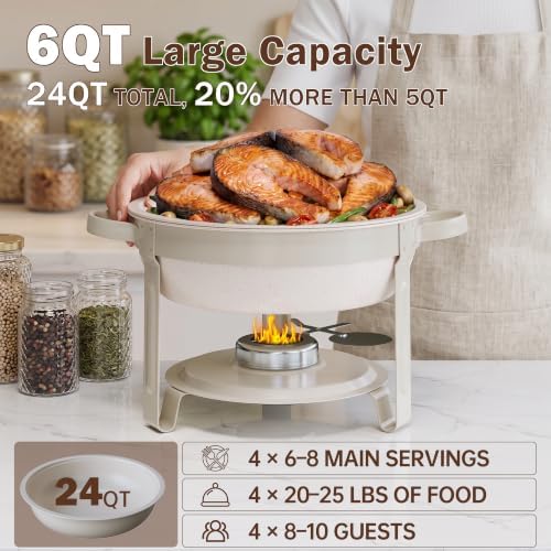 Chafing Dishes for Buffet,6QT 2 Pack, White Maifanite-Coated, Glass Lid, Round in White 6 Quarts 2 Pack, alternate view 3