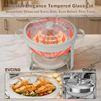 Chafing Dishes for Buffet,6QT 2 Pack, White Maifanite-Coated, Glass Lid, Round in White 6 Quarts 2 Pack, alternate view 4