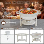 Chafing Dishes for Buffet,6QT 2 Pack, White Maifanite-Coated, Glass Lid, Round in White 6 Quarts 2 Pack, alternate view 5