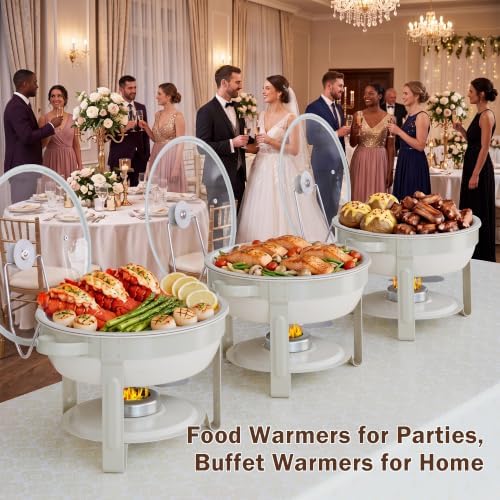 Chafing Dishes for Buffet,6QT 2 Pack, White Maifanite-Coated, Glass Lid, Round in White 6 Quarts 2 Pack, alternate view 6