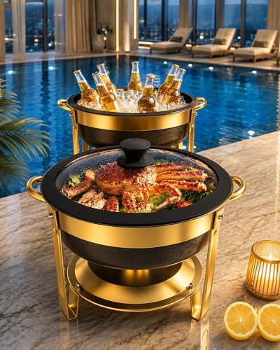 Chafing Dishes for Buffet, 6QT Round, Black Granite, 2 Pack in 6qt-black Granite-2 Pack