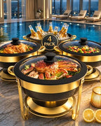 Chafing Dishes for Buffet, 6QT Round, Black Granite, 4 Pack in 6qt-black Granite-4 Pack