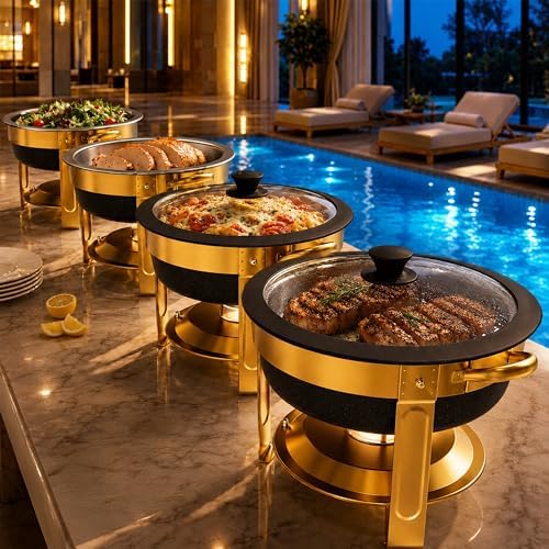 Chafing Dishes for Buffet, 6QT Round, Black Granite, 4 Pack in 6qt-black Granite-4 Pack, alternate view 5