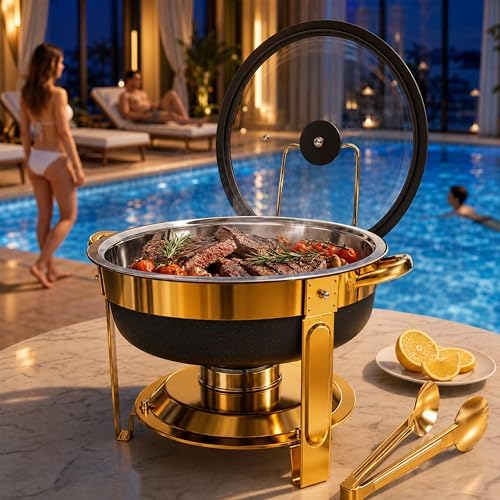 Chafing Dishes for Buffet, 6QT Round, Black Granite, 4 Pack in 6qt-black Granite-4 Pack, alternate view 6
