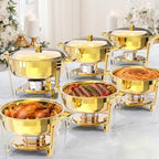 Chafing Dishes for Buffet, 6QT Round Chafing Dishes for Buffet (Full Gold, 6 Pack) in Full Gold
