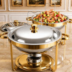 Chafing Dishes for Buffet, 6QT Round Stainless Steel Chafing Dish Set Golden - Food Warmers for Party Catering
