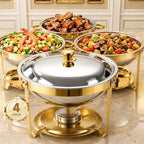 Chafing Dishes for Buffet, 6QT Round Stainless Steel Chafing Dish Set Golden - Food Warmers for Party Catering