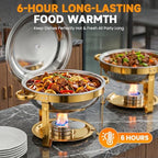 Chafing Dishes for Buffet, 6QT Round Stainless Steel Chafing Dish Set Golden - Food Warmers for Party Catering, alternate