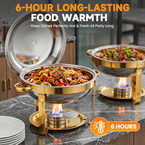 Chafing Dishes for Buffet, 6QT Round Stainless Steel Chafing Dish Set Golden - Food Warmers for Party Catering, alternate