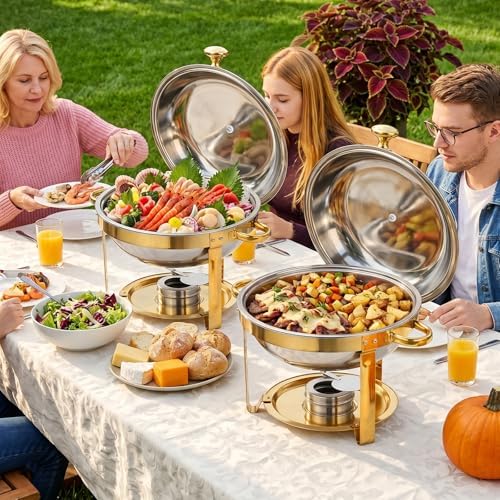 Chafing Dishes for Buffet, 6QT Round Stainless Steel Chafing Dish Set Golden - Food Warmers for Party Catering, alternate