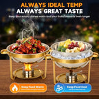 Chafing Dishes for Buffet, 6QT Round Stainless Steel Chafing Dish Set Golden - Food Warmers for Party Catering, alternate