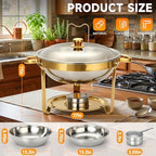 Chafing Dishes for Buffet, 6QT Round Stainless Steel Chafing Dish Set Golden - Food Warmers for Party Catering, alternate