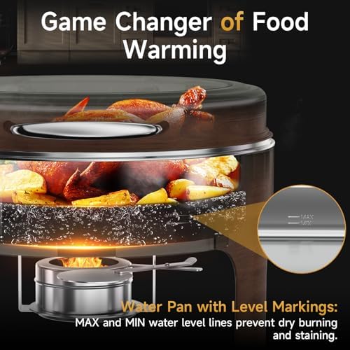 Chafing Dishes for Buffet, 6QT Round Stainless Steel Chafing Dish with Transparent Hydraulic Lid, 304 Food Pan, alternate