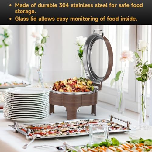 Chafing Dishes for Buffet, 6QT Round Stainless Steel Chafing Dish with Transparent Hydraulic Lid, 304 Food Pan, alternate