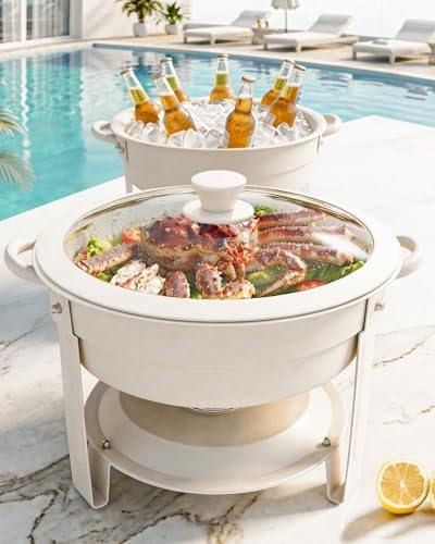 Chafing Dishes for Buffet, 6QT Round, White Granite, 2 Pack in 6qt-white Granite-2 Pack