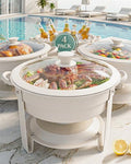 Chafing Dishes for Buffet, 6QT Round, White Granite, 4 Pack in 6qt-white Granite-4 Pack