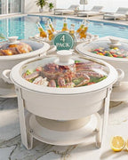 Chafing Dishes for Buffet, 6QT Round, White Granite, 4 Pack in 6qt-white Granite-4 Pack