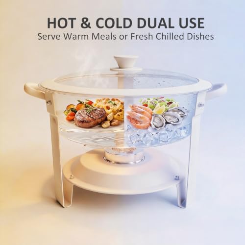 Chafing Dishes for Buffet, 6QT Round, White Granite, 4 Pack in 6qt-white Granite-4 Pack, alternate view 3