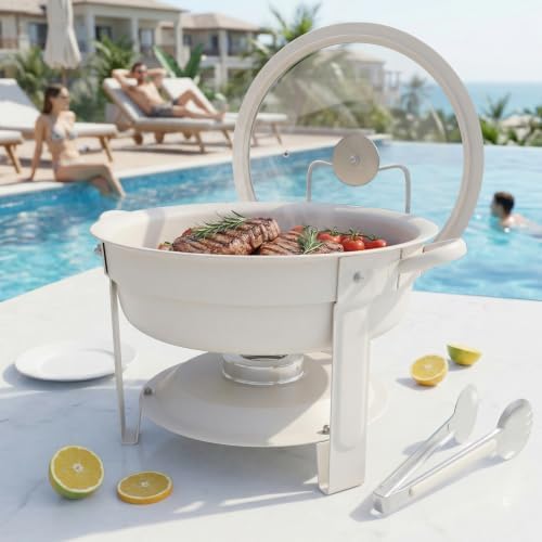Chafing Dishes for Buffet, 6QT Round, White Granite, 4 Pack in 6qt-white Granite-4 Pack, alternate view 4