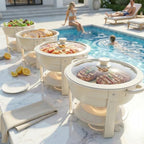 Chafing Dishes for Buffet, 6QT Round, White Granite, 4 Pack in 6qt-white Granite-4 Pack, alternate view 6