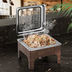 Chafing Dishes for Buffet, 6QT Square Stainless Steel Chafing Dish with Transparent Hydraulic Lid, 304 Food Pan