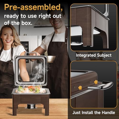 Chafing Dishes for Buffet, 6QT Square Stainless Steel Chafing Dish with Transparent Hydraulic Lid, 304 Food Pan, alternate