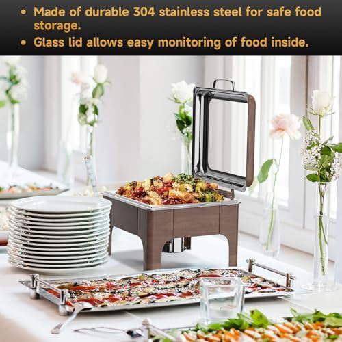Chafing Dishes for Buffet, 6QT Square Stainless Steel Chafing Dish with Transparent Hydraulic Lid, 304 Food Pan, alternate
