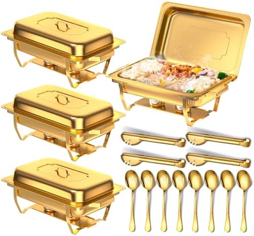 Chafing Dishes for Buffet, 8 Qt Food Warmers 4 Pack 4 Pans Gold