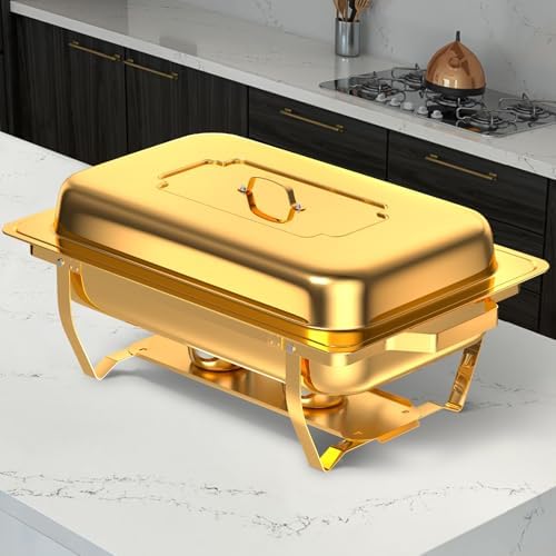 Chafing Dishes for Buffet, 8 Qt Food Warmers 4 Pack 4 Pans Gold, alternate view 2