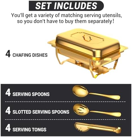 Chafing Dishes for Buffet, 8 Qt Food Warmers 4 Pack 4 Pans Gold, alternate view 4