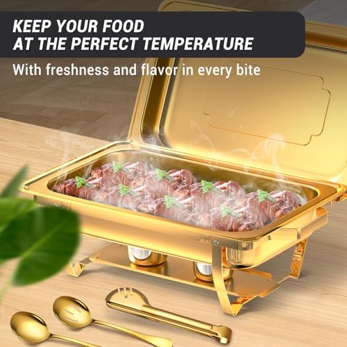 Chafing Dishes for Buffet, 8 Qt Food Warmers 4 Pack 4 Pans Gold, alternate view 6