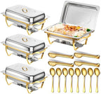 Chafing Dishes for Buffet, 8 Qt Food Warmers 4 Pack 4 Pans Half Gold
