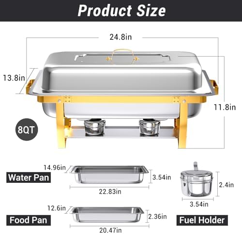 Chafing Dishes for Buffet, 8 Qt Food Warmers 4 Pack 4 Pans Half Gold, alternate view 3