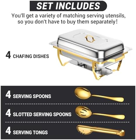 Chafing Dishes for Buffet, 8 Qt Food Warmers 4 Pack 4 Pans Half Gold, alternate view 4