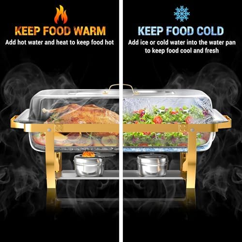 Chafing Dishes for Buffet, 8 Qt Food Warmers 4 Pack 4 Pans Half Gold, alternate view 5