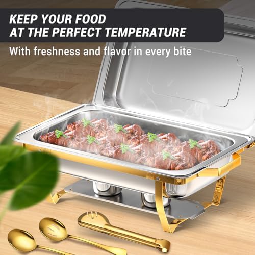Chafing Dishes for Buffet, 8 Qt Food Warmers 4 Pack 4 Pans Half Gold, alternate view 6