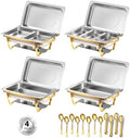 Chafing Dishes for Buffet, 8 Qt Food Warmers 4 Pack 7 Pans Half Gold