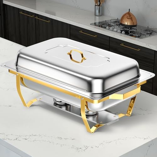 Chafing Dishes for Buffet, 8 Qt Food Warmers 4 Pack 7 Pans Half Gold, alternate view 2